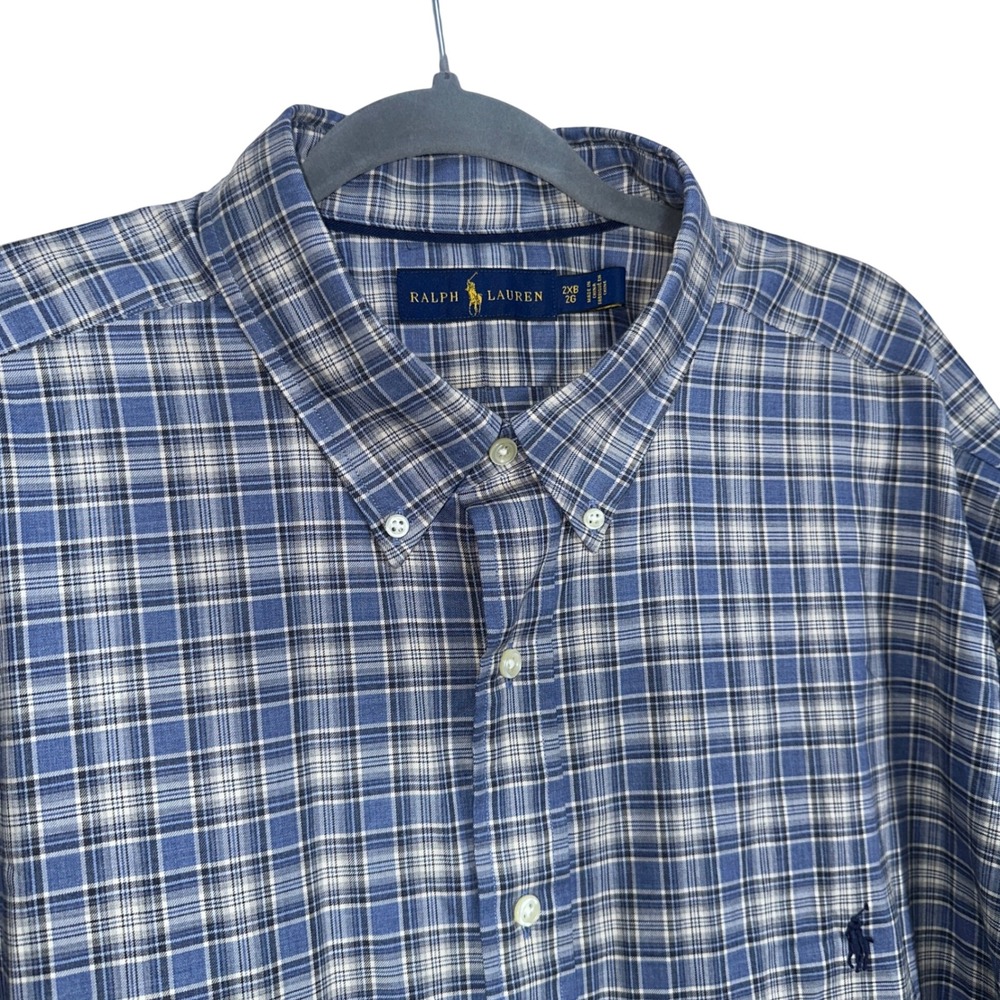 Ralph Lauren Men's 2XB Plaid‎ Long Sleeve Button Down Shirt Blue Beige